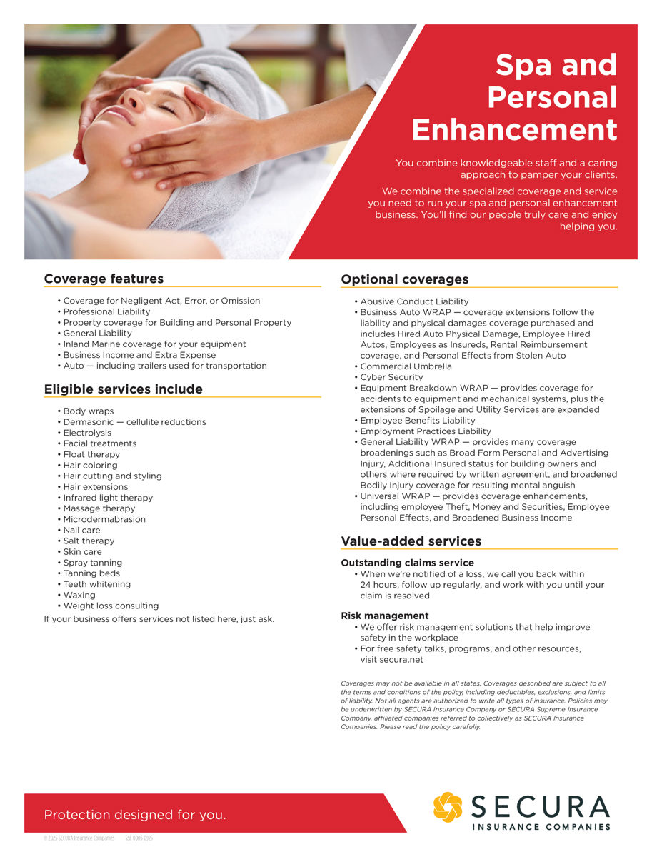 Spa and Personal Enhancement Sell Sheet